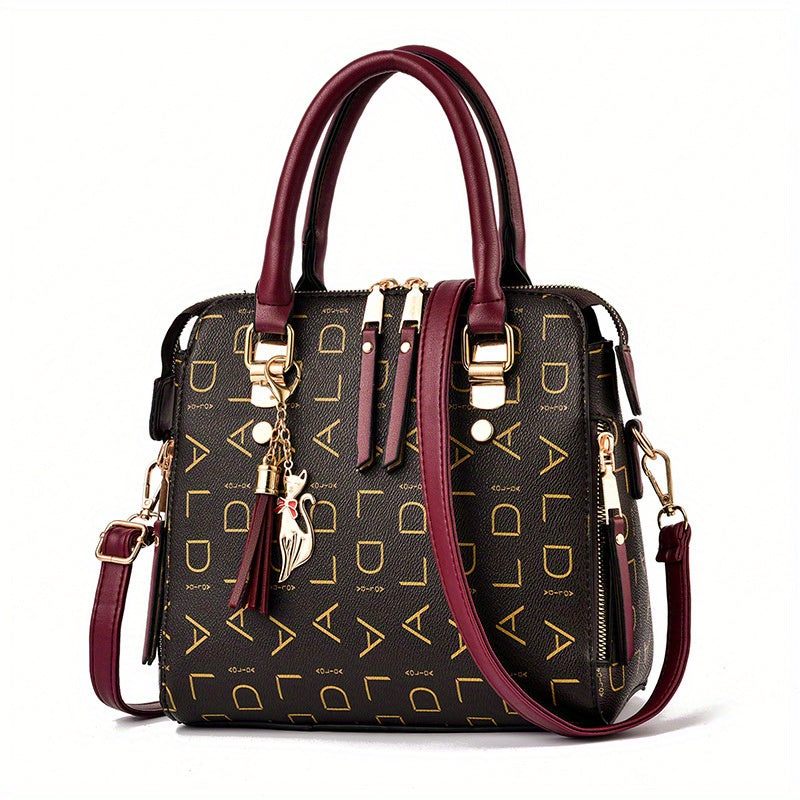 Letter Print Handbag, Tassel Decor Square Crossbody Bag,