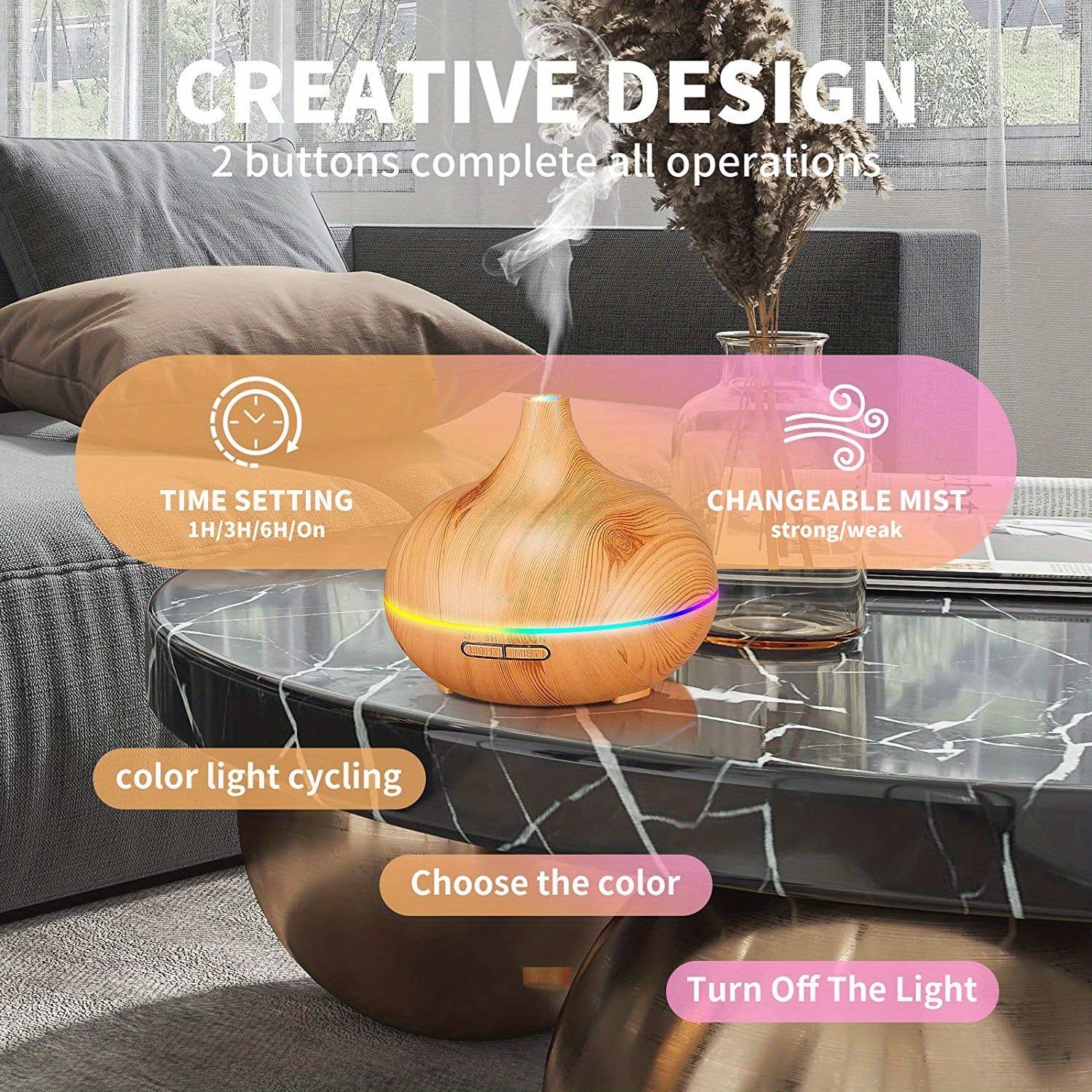 1pc Aroma Diffuser Essential Oil Large Room Office 550ml Wood Color USB Charge Essential Oil Diffusers Cool Mist Humidifier Super Quiet Ambient 7 Color LED Light Waterless Auto Off Aromatherapy Diffuser For Home Bedroom Gift