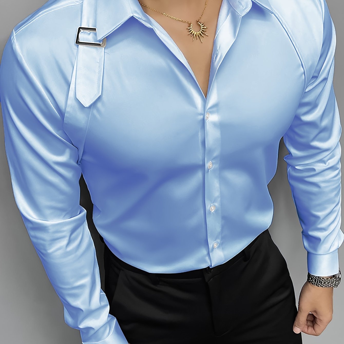 Men's Casual Dress Shirts Skinny Fit Solid Color Long Sleeve .