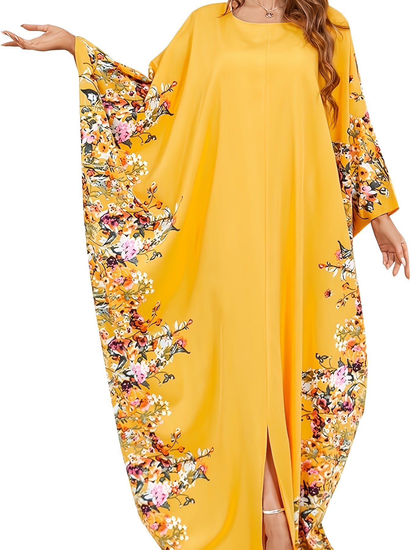 [Elegant | Floral Print] Long Sleeveless Elegant Floral Print Abaya ./MH