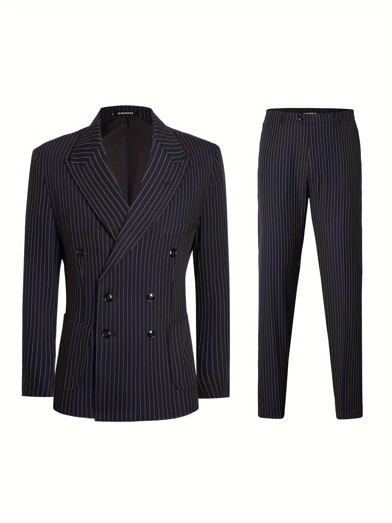 2-Piece Men's Light Business Style Double Breasted Striped Suit Set,