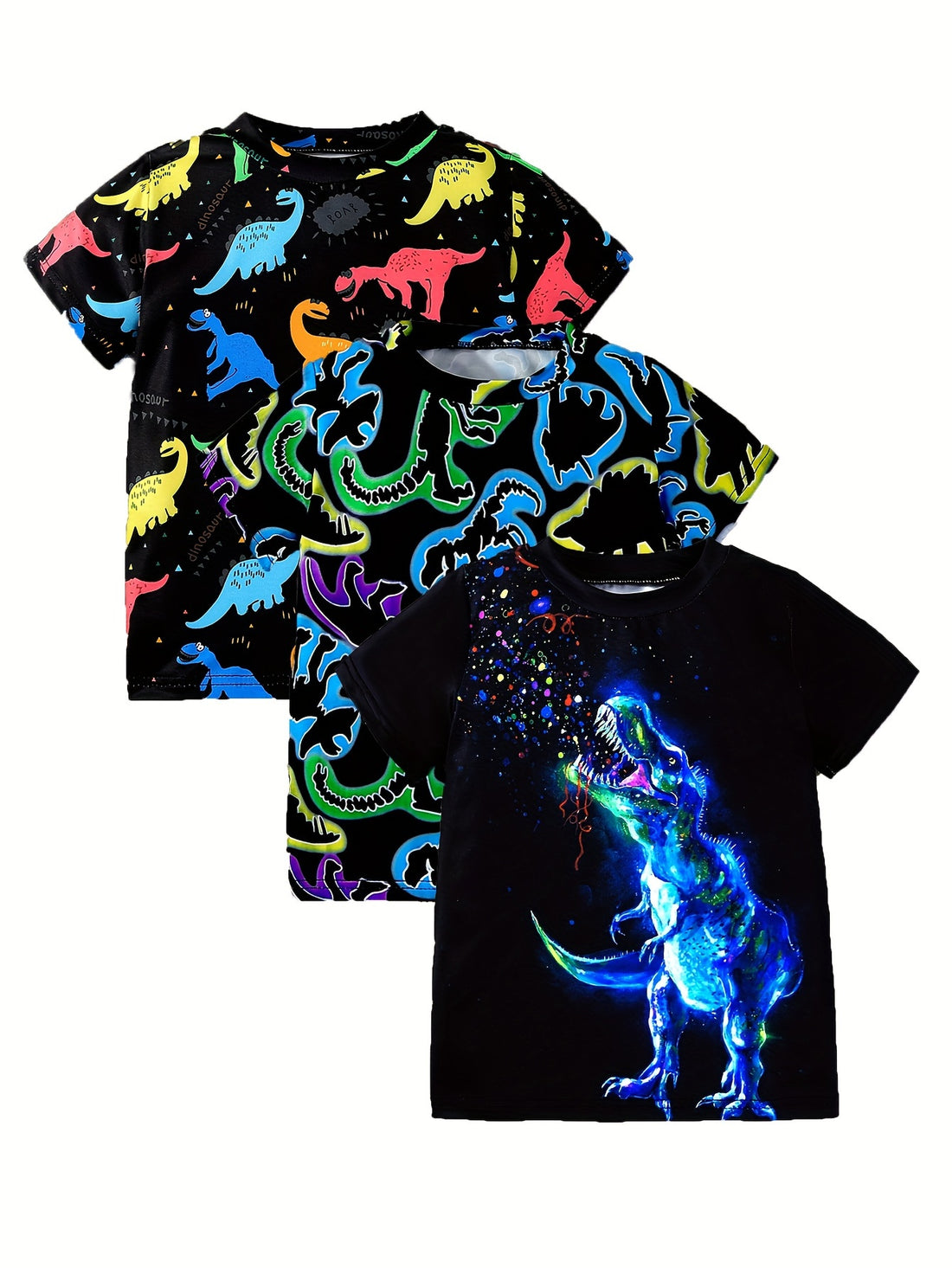 Cartoon Dinosaur Print Boys Glow In The Dark T-shirt,