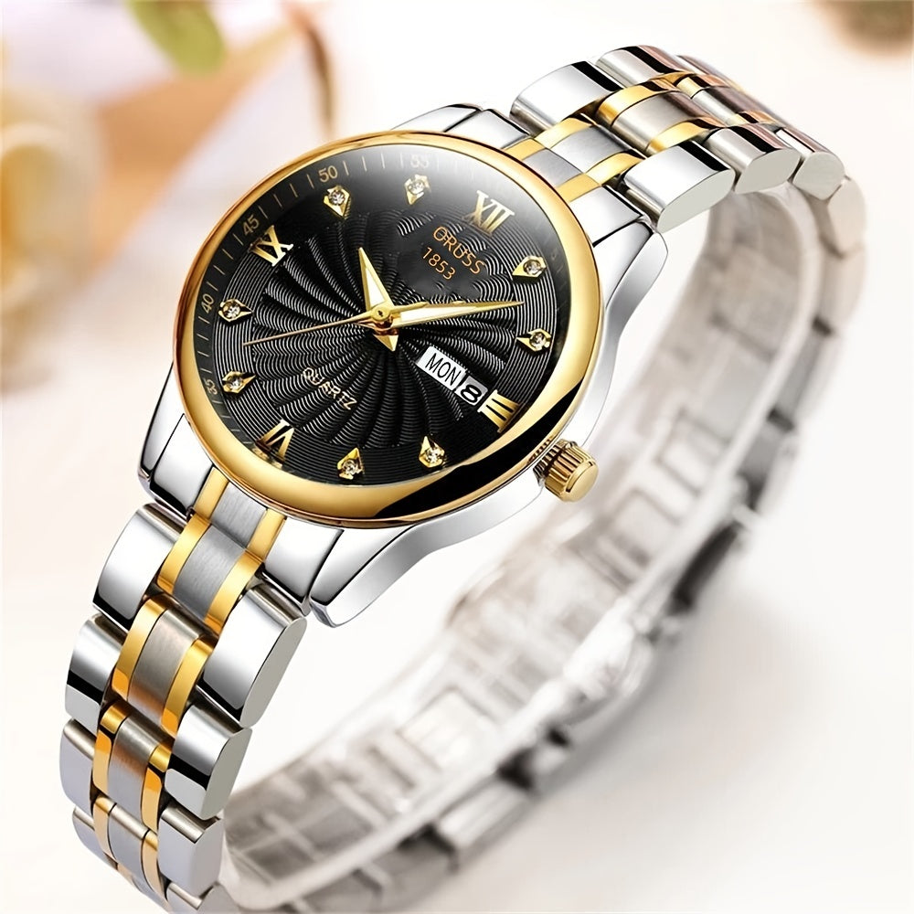 2pcs Luxury Couples Quartz Watch Business Leisure Fashion Analog Calendar Wrist Watch Valentines Gift For Men Women Date Watch
