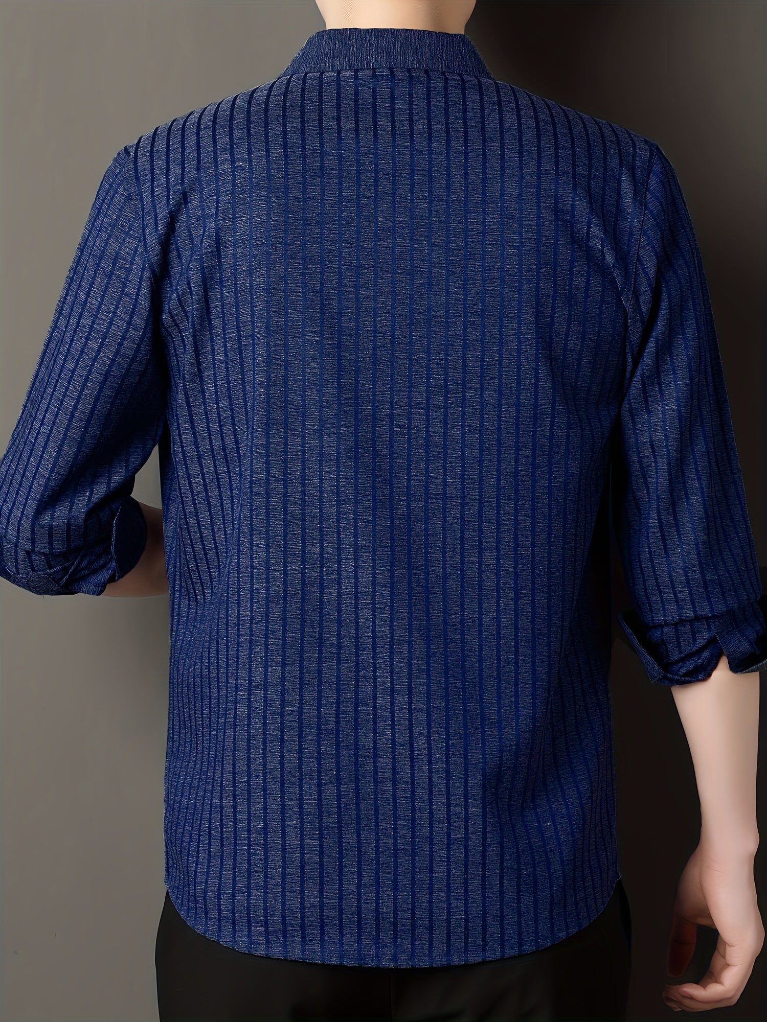 Men's Striped Lapel Collar Design Dress Shirts, Long Sleeve.