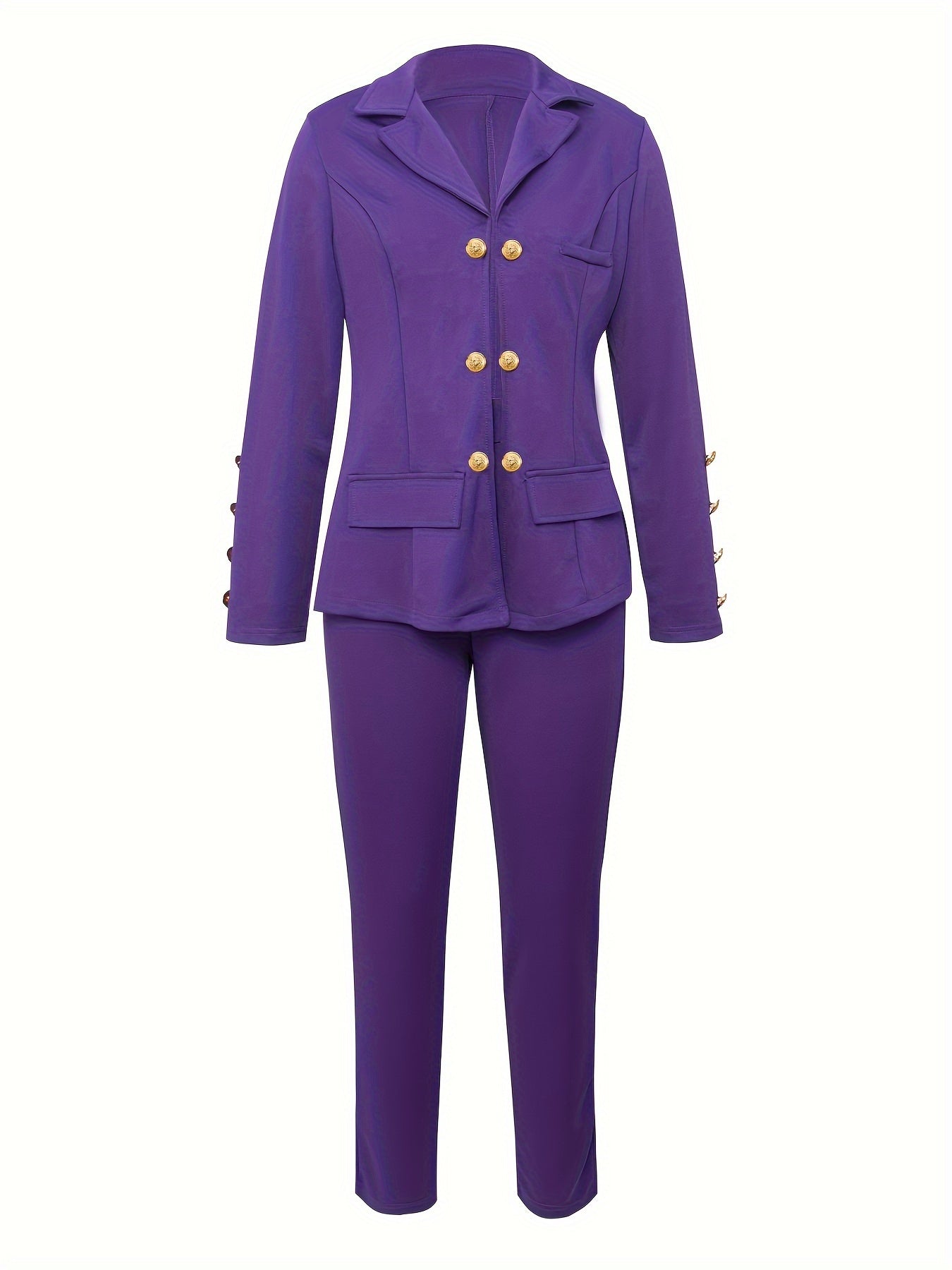 Business Casual Two-piece Set, Double-breasted Lapel Blazer.