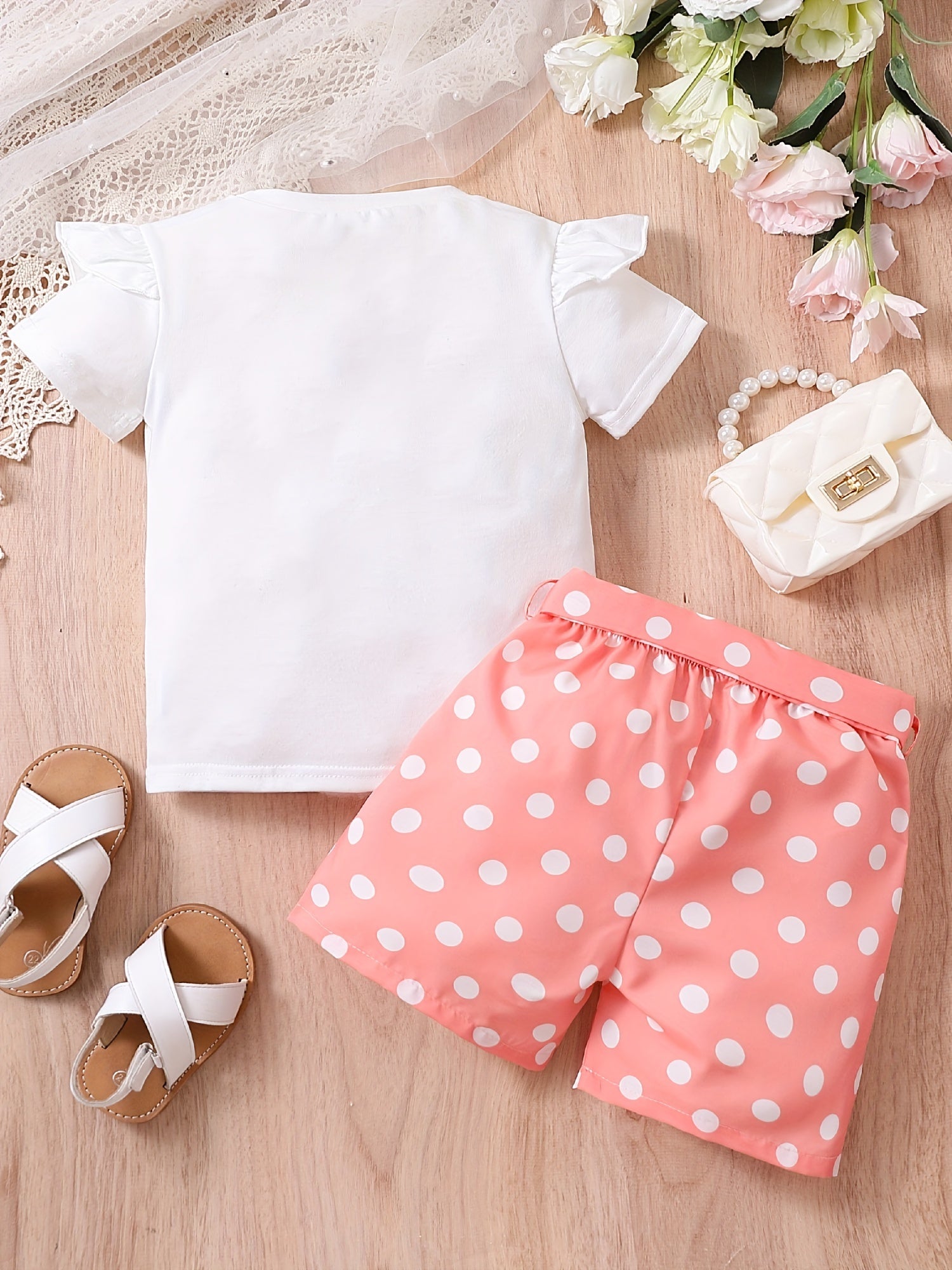 2pcs Toddler Girls Bow Figure Graphic Ruffle Trim T-Shirt