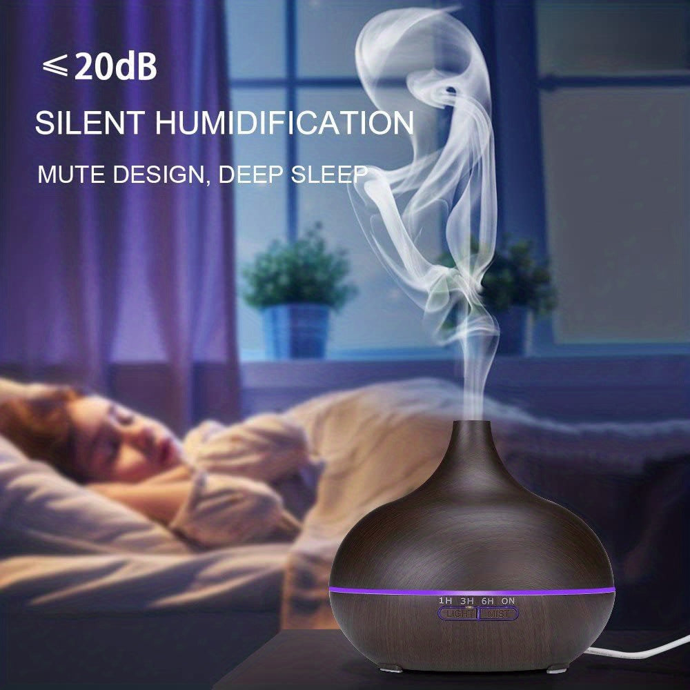 1pc Aroma Diffuser Essential Oil Large Room Office 550ml Wood Color USB Charge Essential Oil Diffusers Cool Mist Humidifier Super Quiet Ambient 7 Color LED Light Waterless Auto Off Aromatherapy Diffuser For Home Bedroom Gift