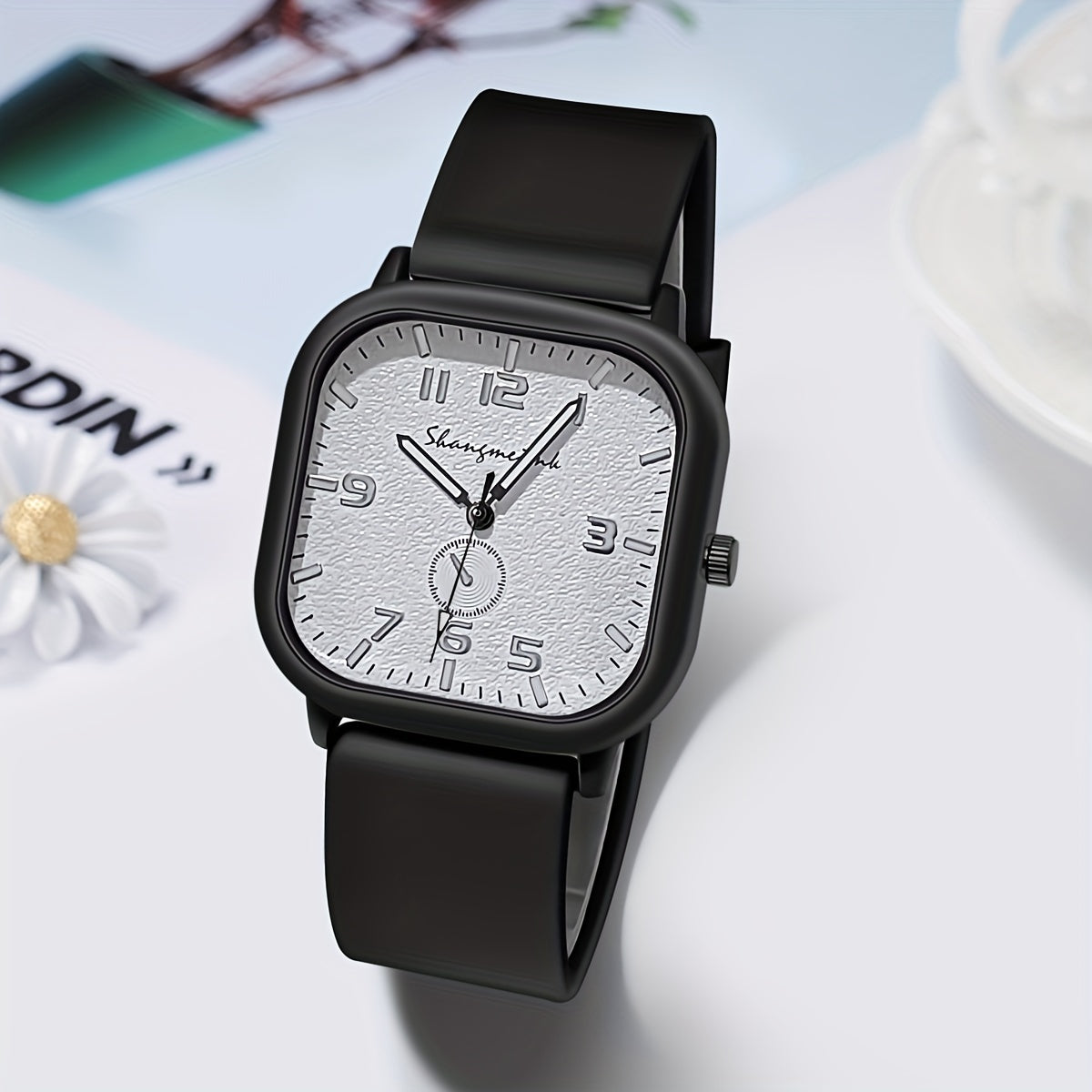 Casual Square Quartz Watch Minimalist Fashion Analog Silicone Band Wrist Watch For Men Women Students