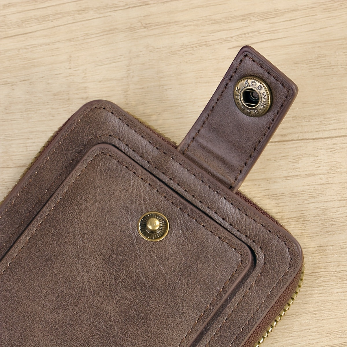 1pc Men's PU Leather Solid Color Business Wallet, Card Holder With Zipper & Button, Valentine's Day Gift For Men