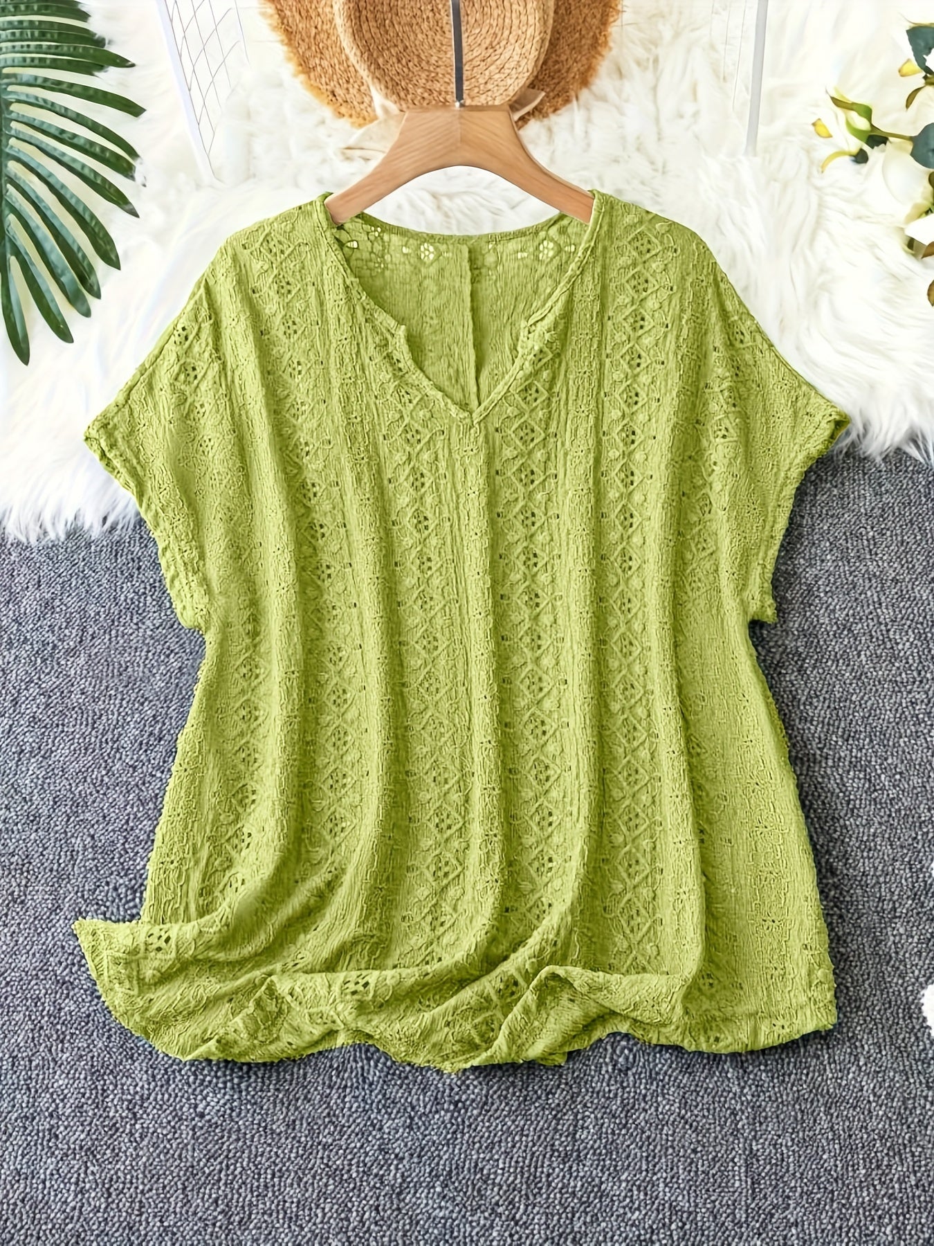 Plus Size - Women'S Elegant V-Neck Bat Sleeve T-Shirt - Slim Fit,