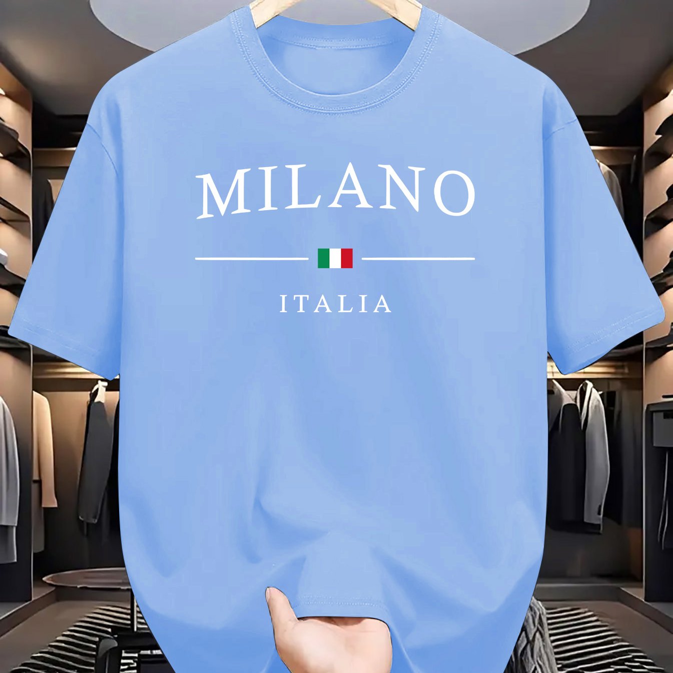 Men's Letter MILANO ITALIA Print Short Sleeve T-Shirts,