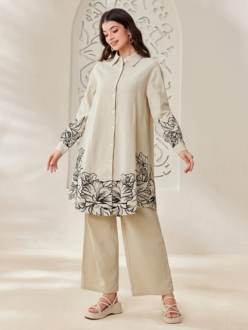 YT309 Women'S Elegant and Fashionable Floral Print Long Sleeve./MH