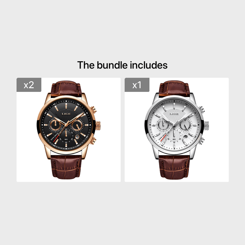Watches Mens  LIGE Top Brand Luxury Casual Faux Leather Quartz Men's
