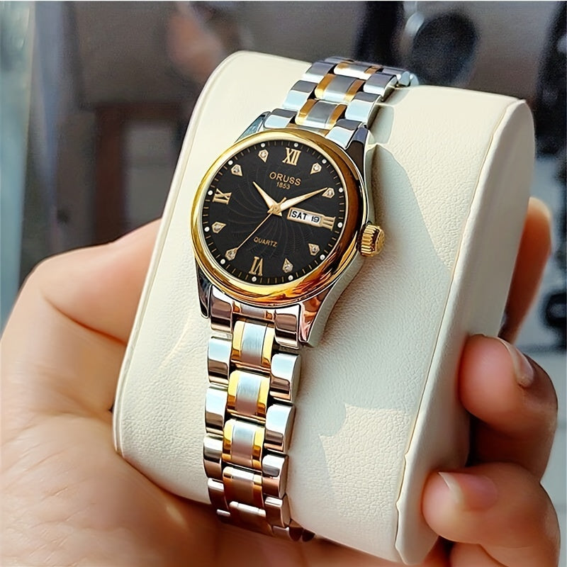2pcs Luxury Couples Quartz Watch Business Leisure Fashion Analog Calendar Wrist Watch Valentines Gift For Men Women Date Watch