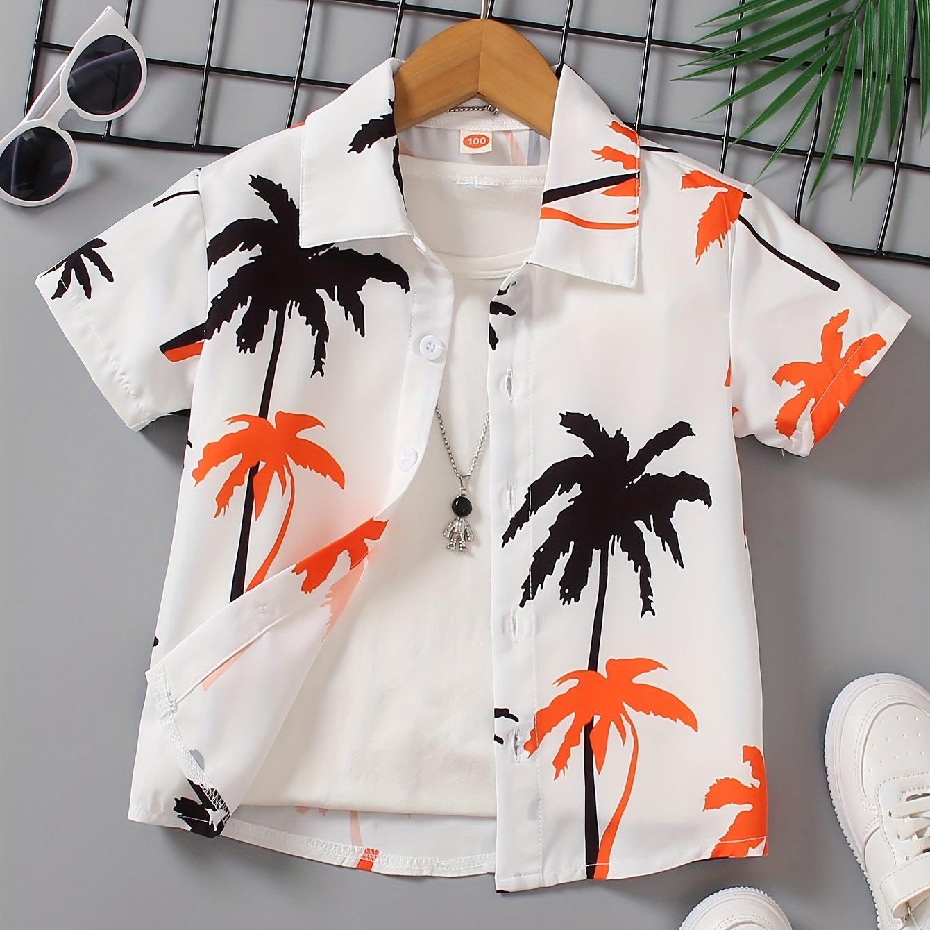 Boy's Hawaiian T-shirt Vacation Kids Round Neck .