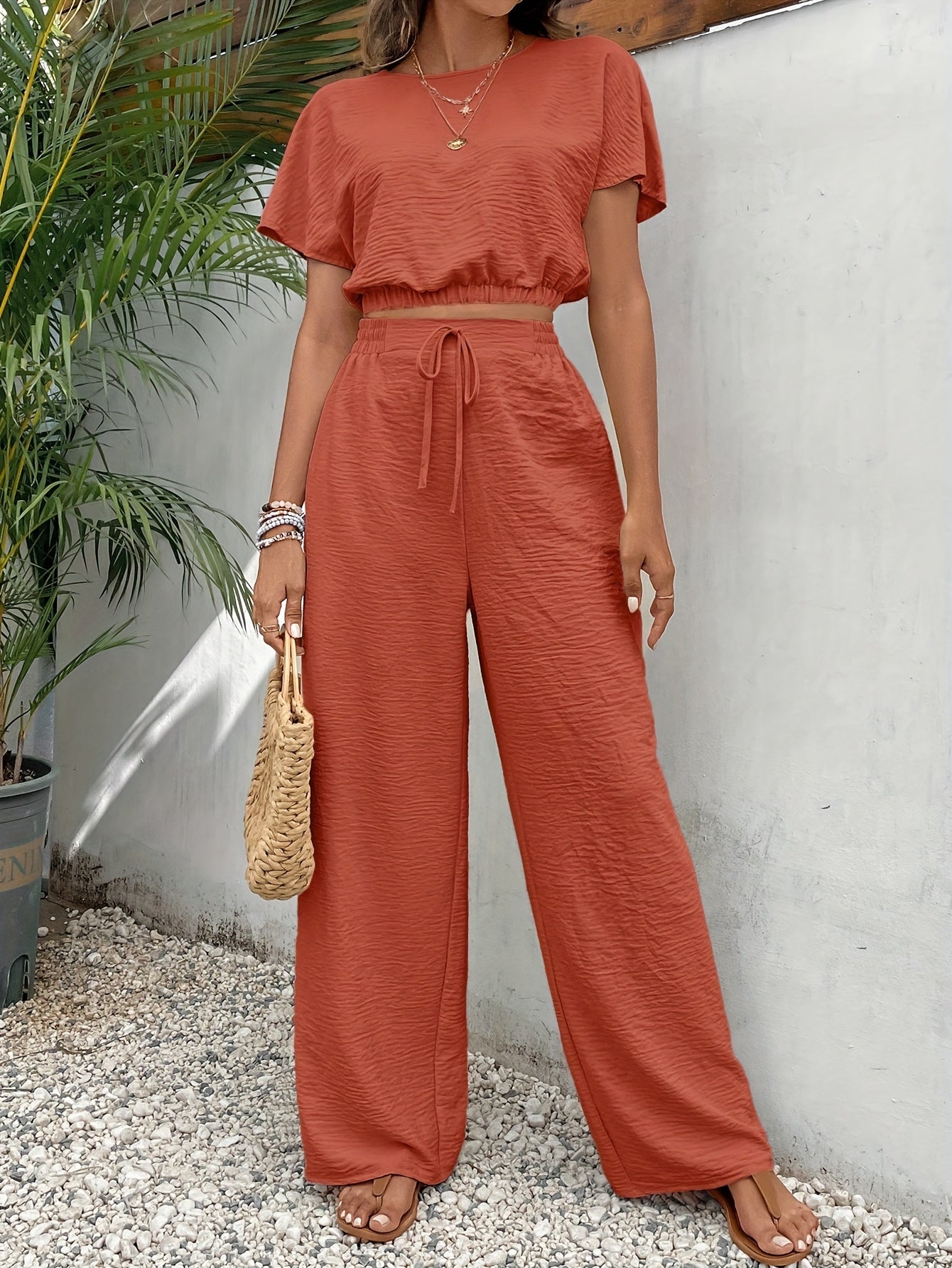 Solid Color Summer & Spring Casual Two-piece Set,