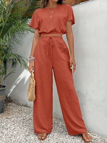 Solid Color Summer & Spring Casual Two-piece Set,