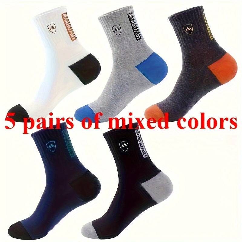 5 Pairs of Stylish Breathable Crew Socks for Men,/MH