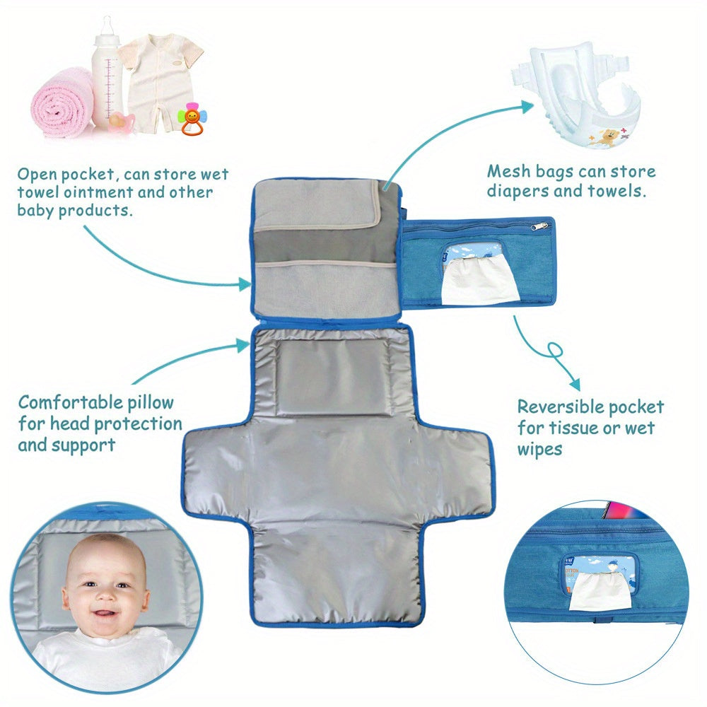 Portable Diaper Changing Pad With Built-in Head Cushion, Newborn Baby Changing Pad With Smart Wipes Pocket, Waterproof Travel Changing Mat Station Kit, Baby Diaper Bag Shower Gift For Boys And Girls, Halloween, Thanksgiving A