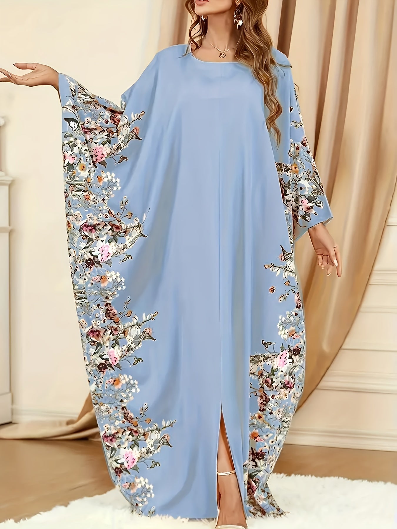 [Elegant | Floral Print] Long Sleeveless Elegant Floral Print Abaya ./MH