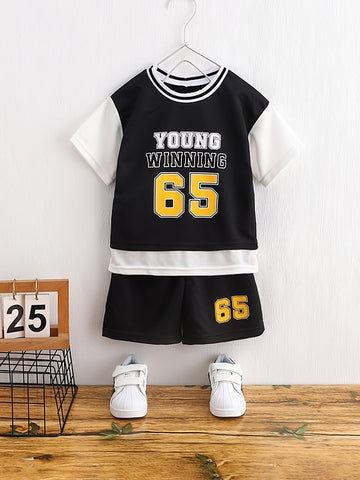 Boys "Young Winning" Number "65" Casual Outfit Round Neck T-shirt.
