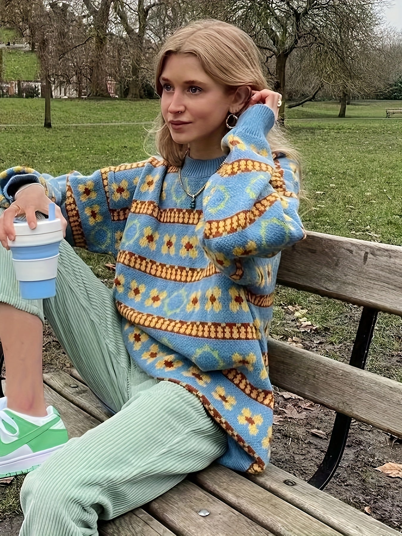 Womens Floral Charm - Soft Crew Neck Pullover Sweater .