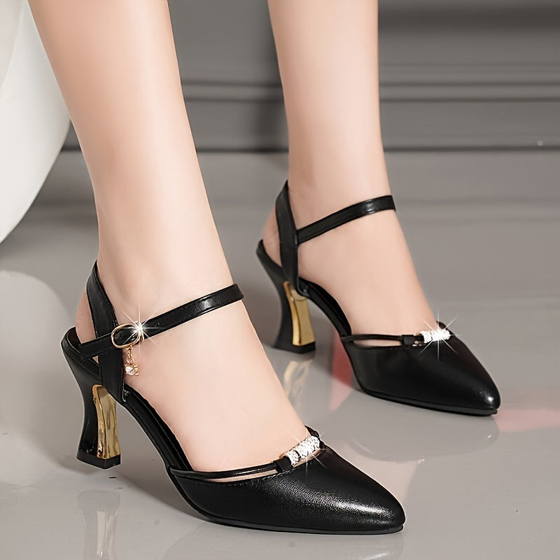 Glittering Womens Rhinestone Block Heels -/MH