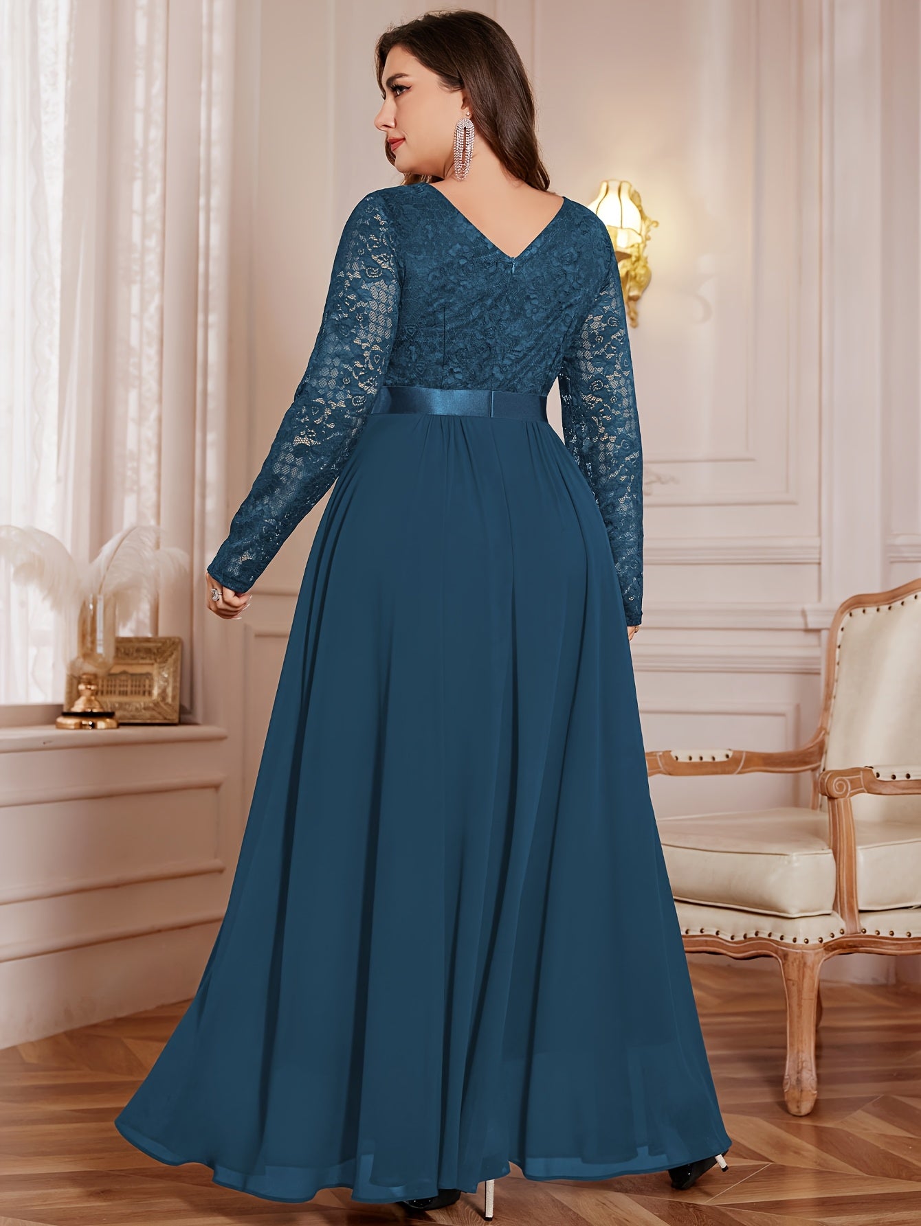 [Elegant Long Dress] Lace and Chiffon Elegant Long Dress ./MH