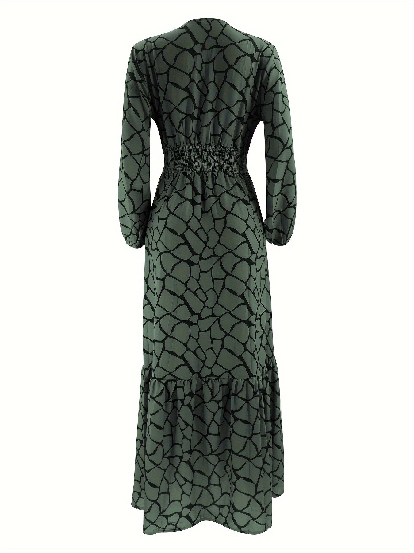 Allover Print Maxi Kaftan Dress, Casual Long Sleeve '/MH