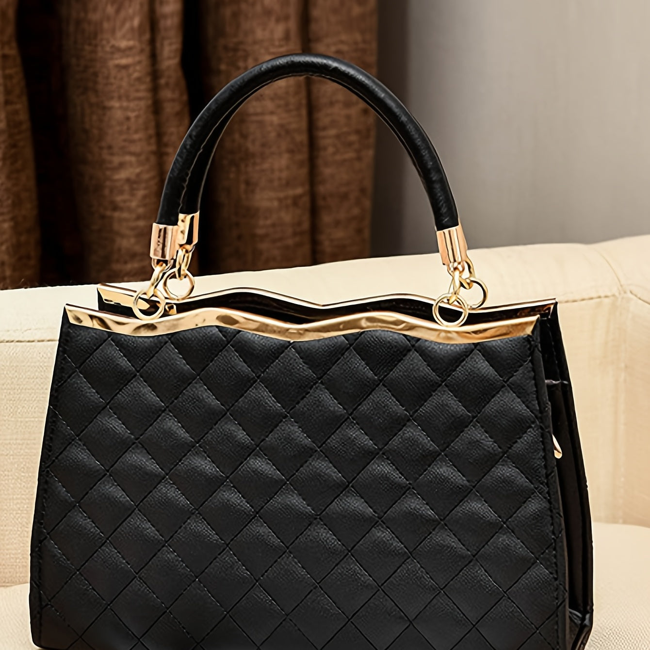 Women'S Quilted PVC Handbag with Bow Embellishment, Adjustable Strap.