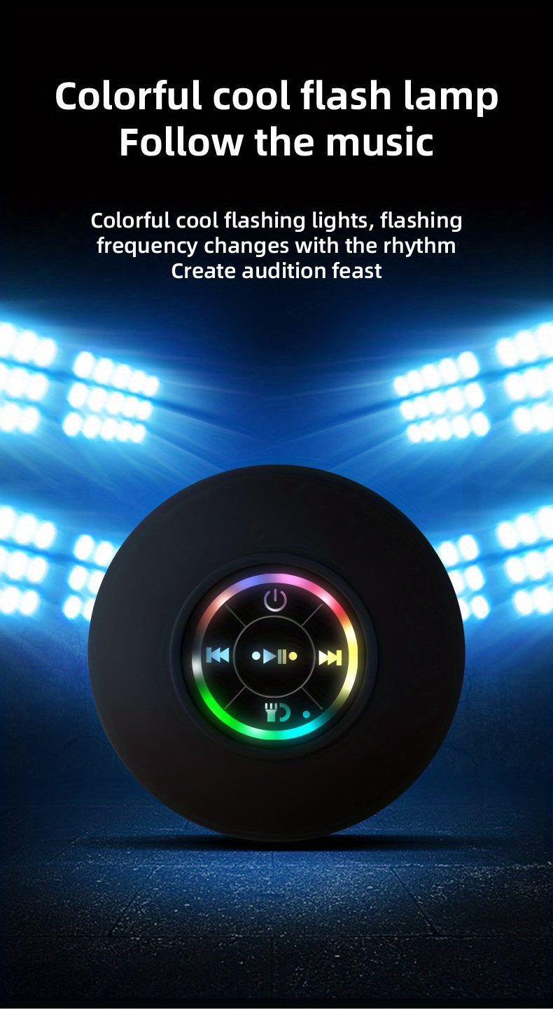 Waterproof Speaker, Portable Wireless Speaker With Suction Cup, USB Rechargeable Black Speaker With 2 Hours Play Time 3.7V/400mah Battery 5.0 Wireless Version Life For Parties, Bathroom, Travel, Home, And Outdoor (Suction Cup