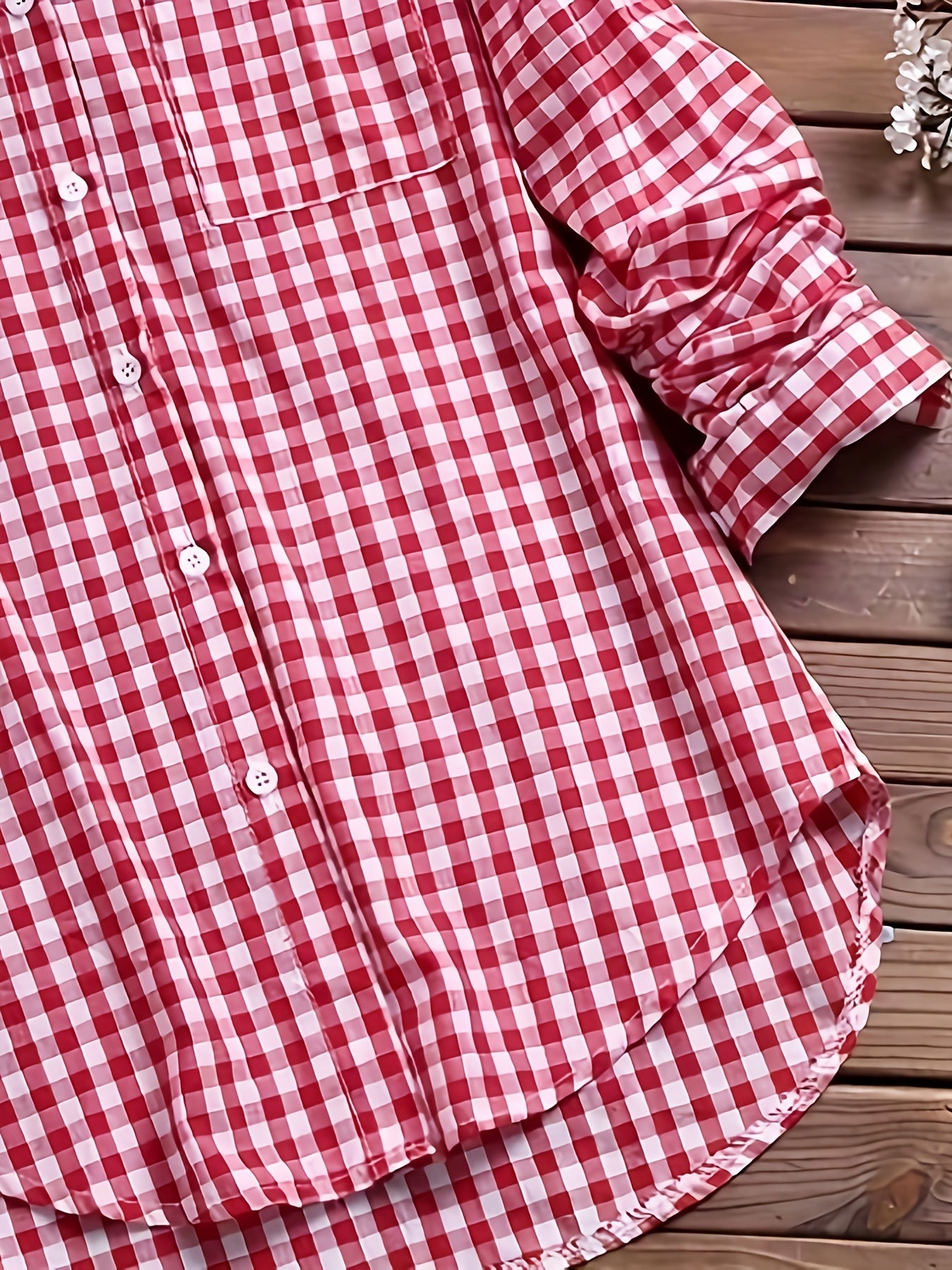 Women'S Casual Long Sleeve Gingham Check Shirt - Light Blue & White,