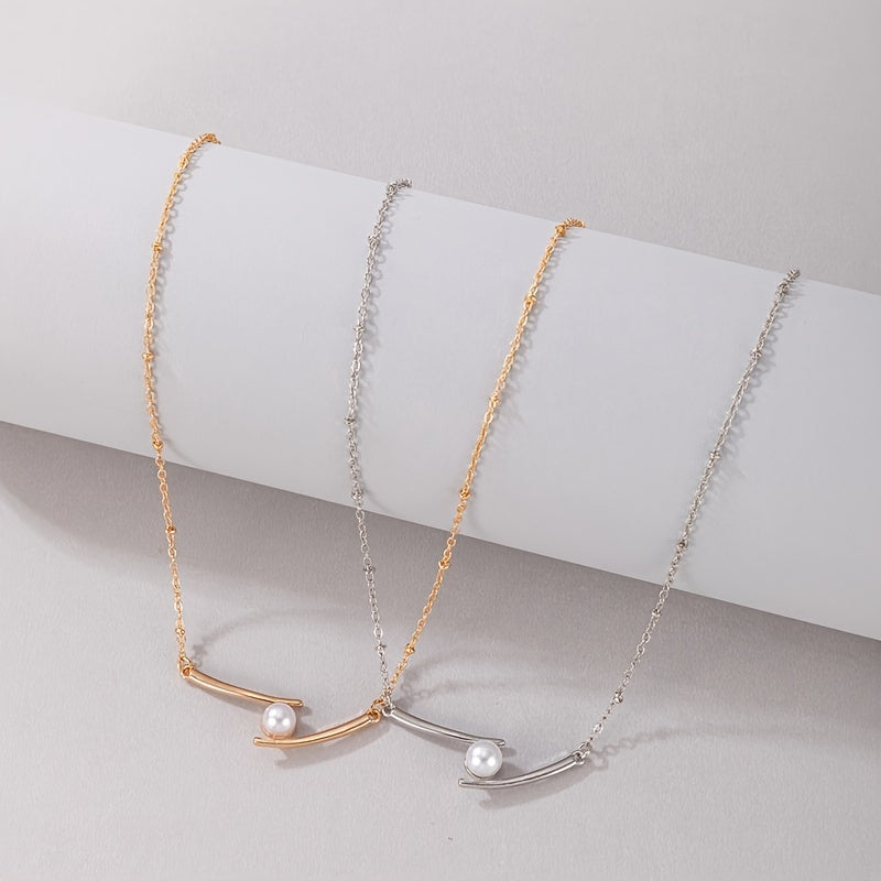Dainty Necklace With Faux Pearls Pendant Delicate Neck Chain Sweet Jewelry For Women