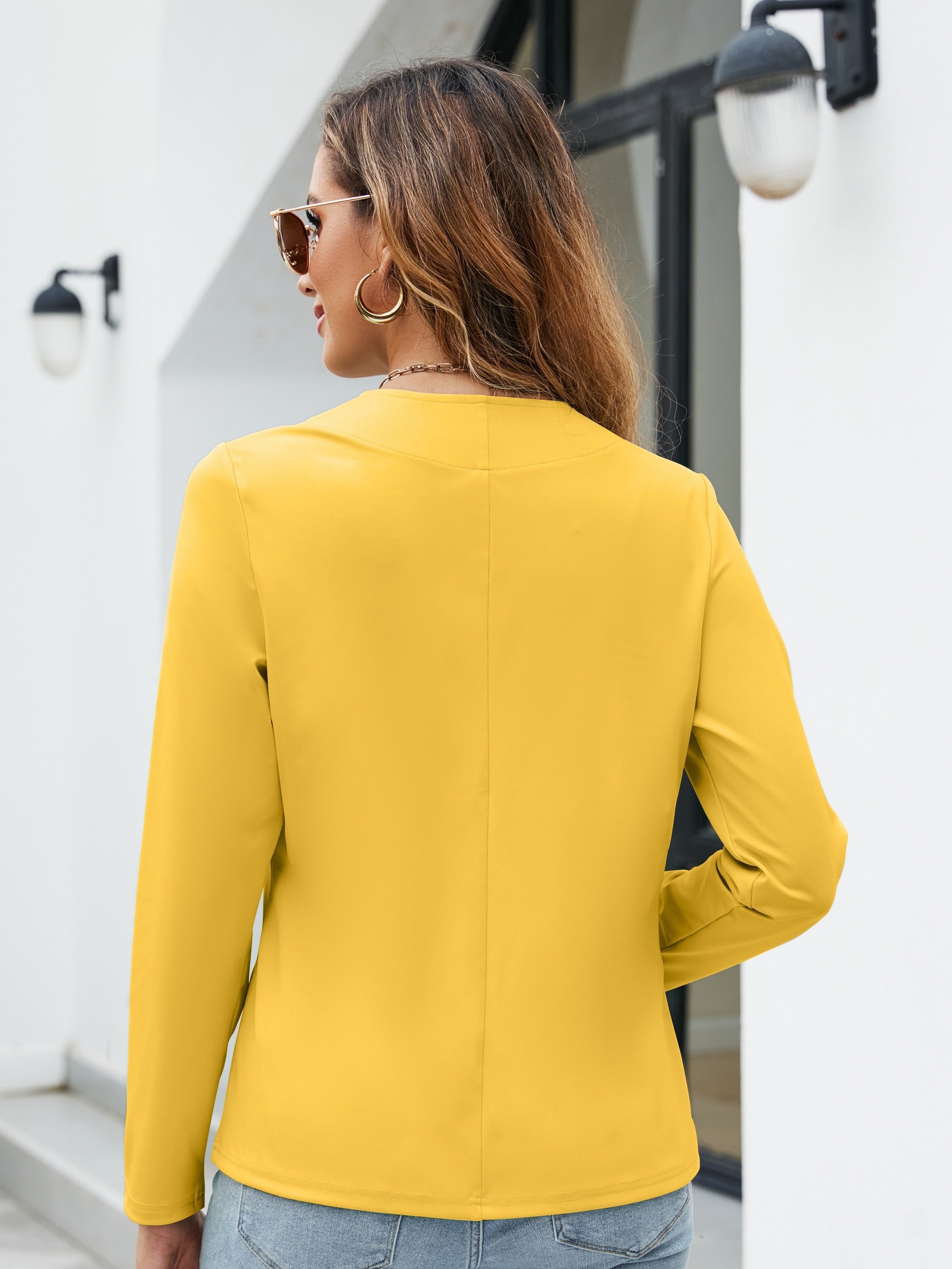 Solid Open Front Blazer, Casual Long Sleeve Work Office Outerwear,