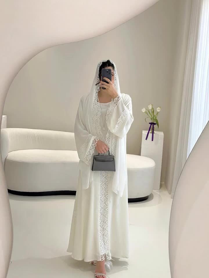 2pcs Set with Lace Trim Muslim Kaftan Plus Sleeveless Vest Skirt, / MH