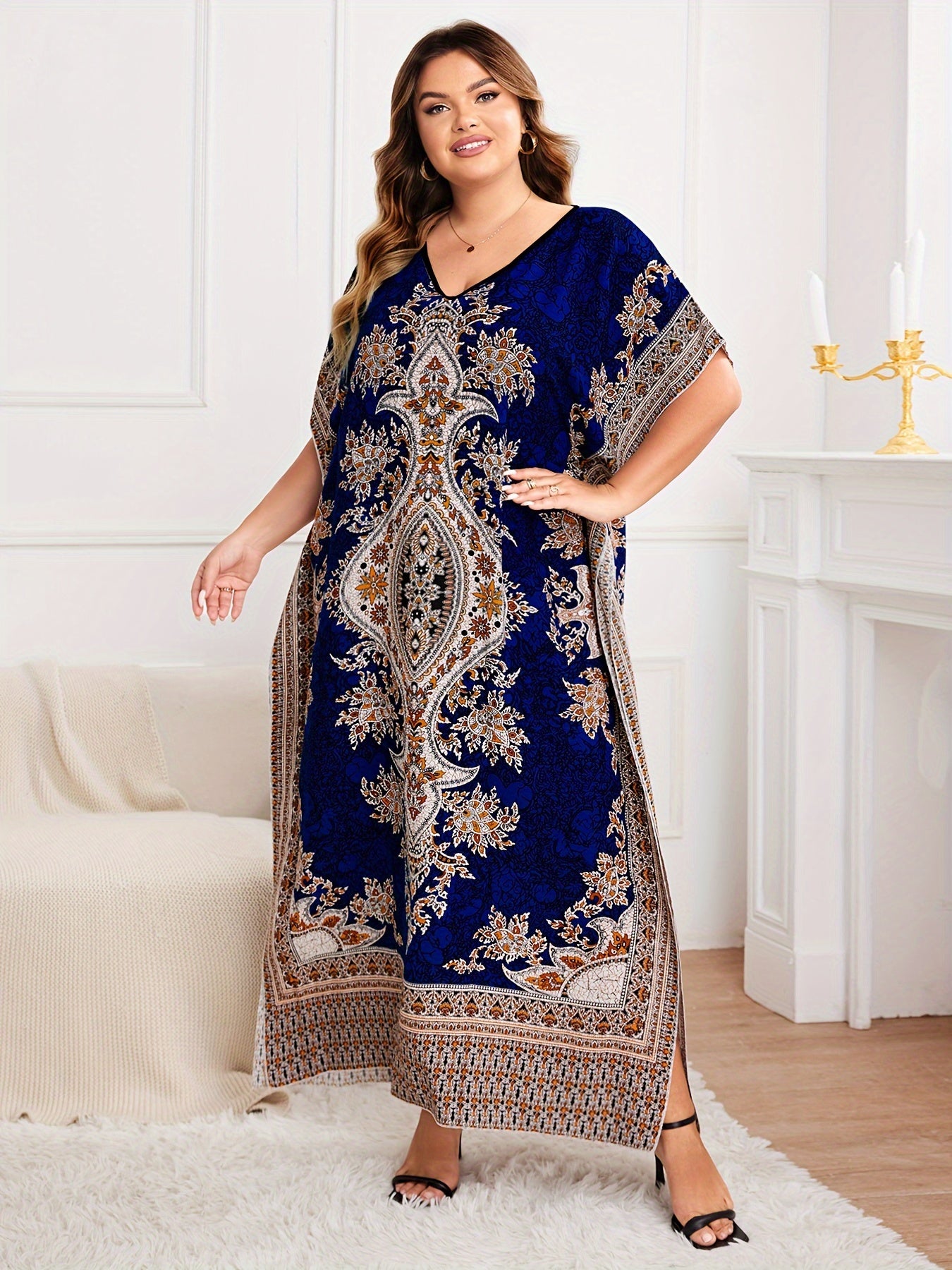 Plus Size, European and American Plus Size Women's Bohemian Vacation Dress ./MH
