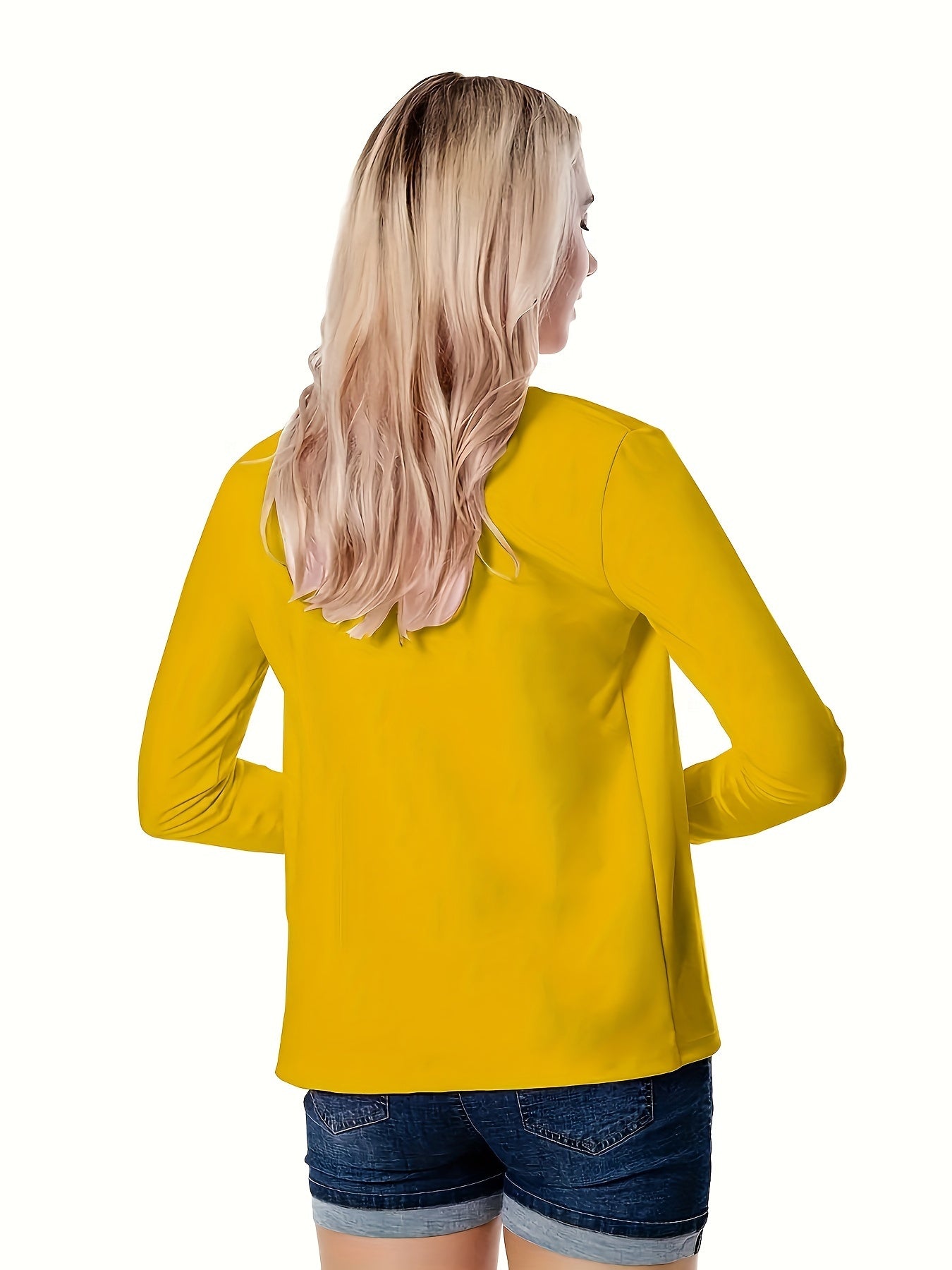 Solid Lapel Blazer, Casual Long Sleeve Blazer For Office & Work,