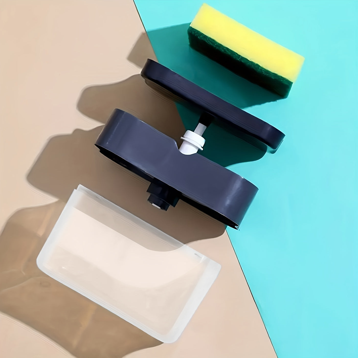 1pc Modern ABS Plastic Dish Soap Dispenser with Sponge Holder,