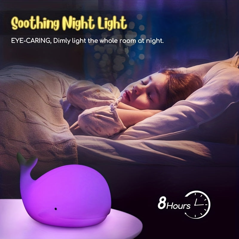 7 Colors Whale Kawaii Night Light - Rechargeable, Color-Changing, Silicone, Christmas and Halloween Gift Lamp with Soft Glowing Effect