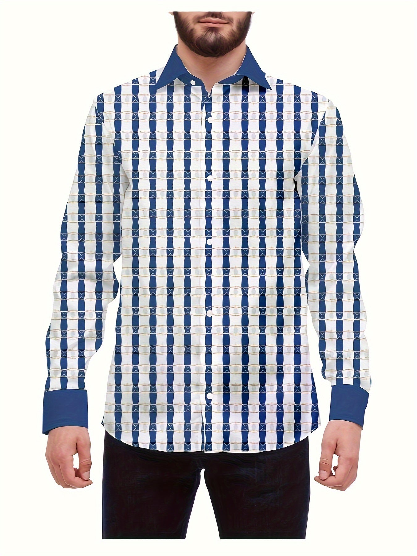 Men's Stylish Striped Lapel Collar Design Dress Shirts,
