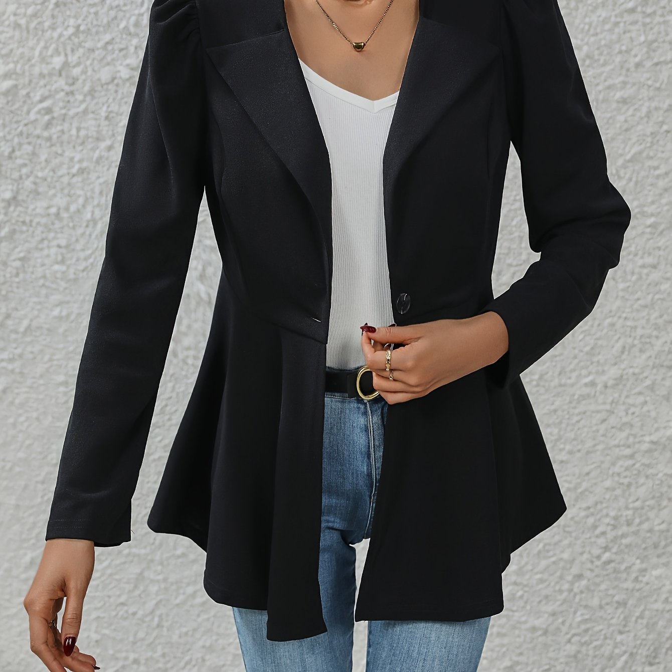 Notched Collar Flare Blazer, Elegant Long Sleeve Button Front Coat,