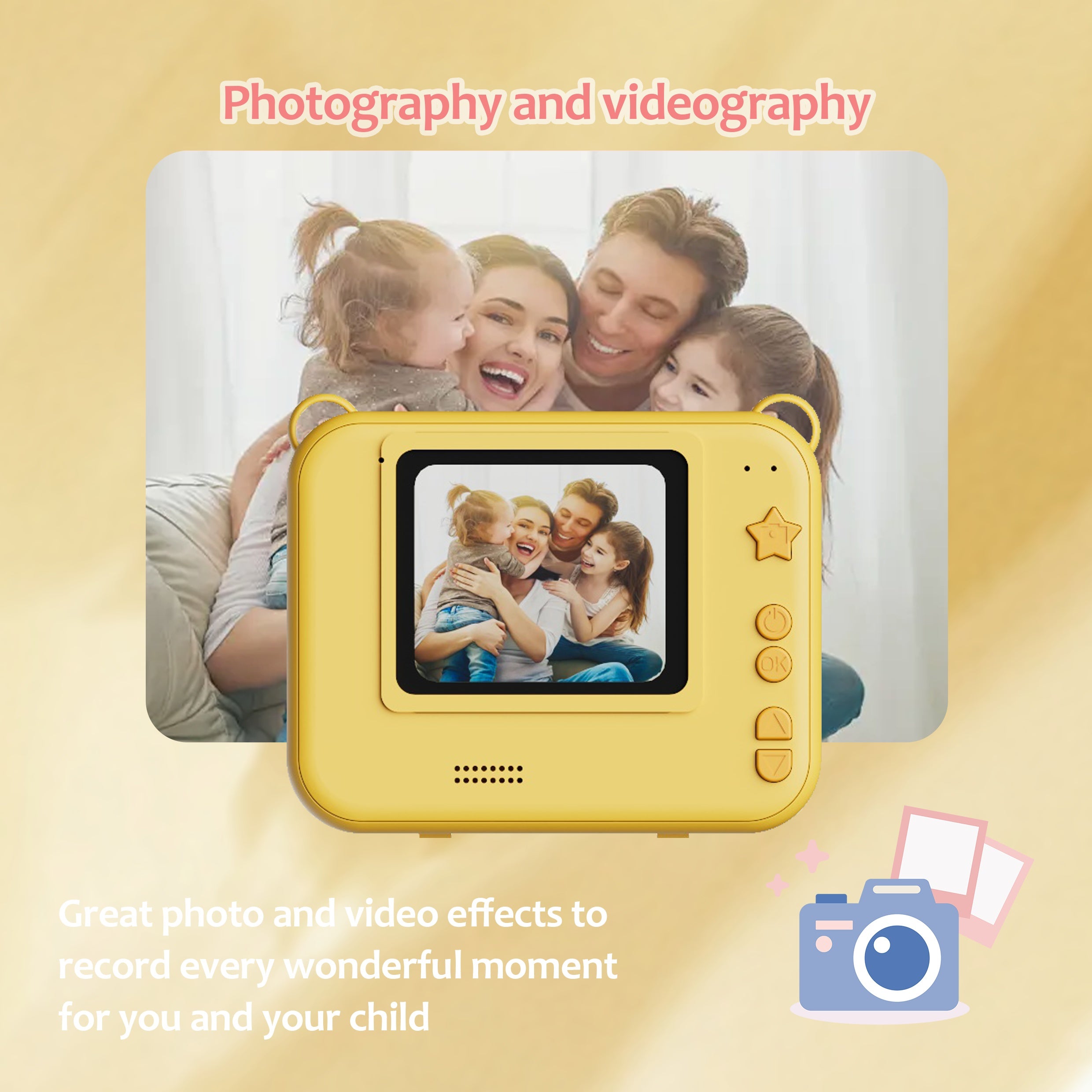 Kids Instant Print Camera with USB Charging, 720p IPS Screen,