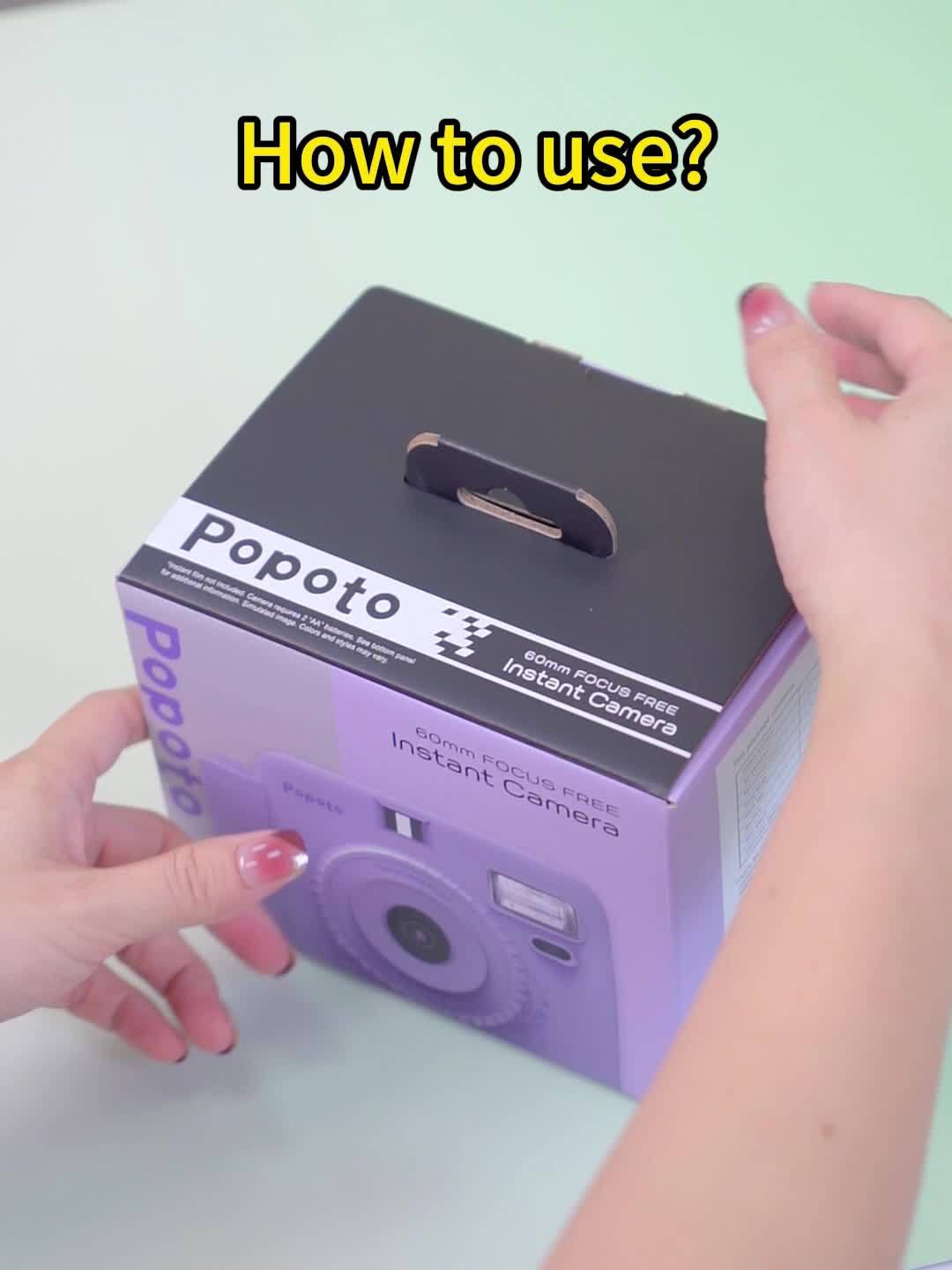 Popoto Instant Camera Gift Set with PU Case - Flash-Enabled, Battery-Free Photography Kit for Outdoor Parties (Camera & Accessories Included, No Batteries or Film)