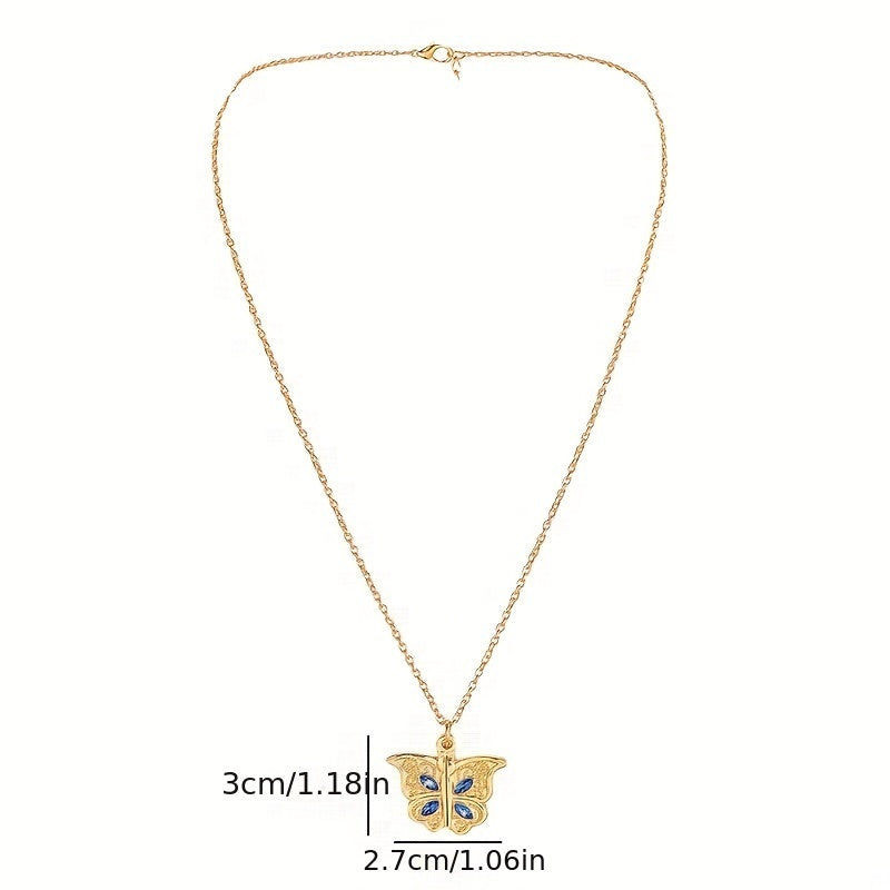 1Pcs Fashion Classic Openable Butterfly Love Lady Pendant Necklace Engraved I Love You Romantic Proposal Valentine's Day Gift Jewelry