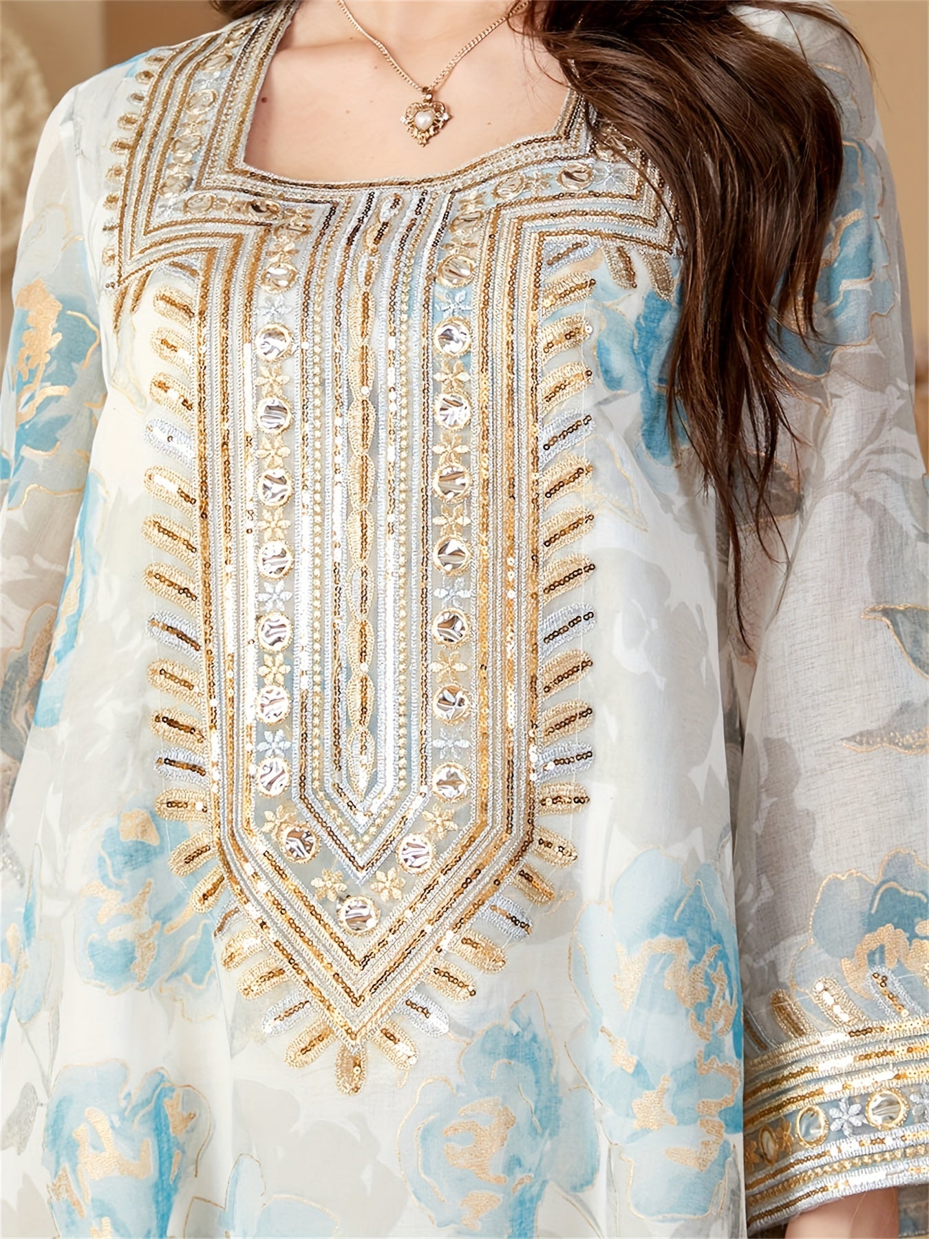 Muslim Women's Floral Print Abaya ./MH