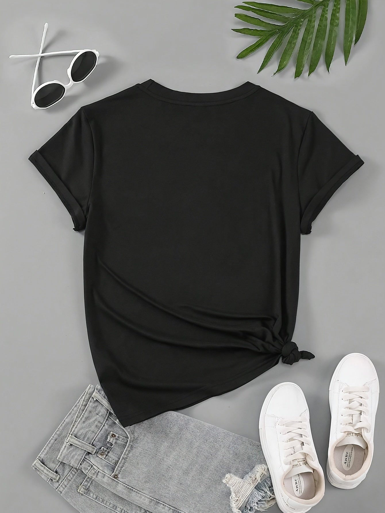 Women's Casual Short Sleeve T-Shirt with Overlapping Heart Print.