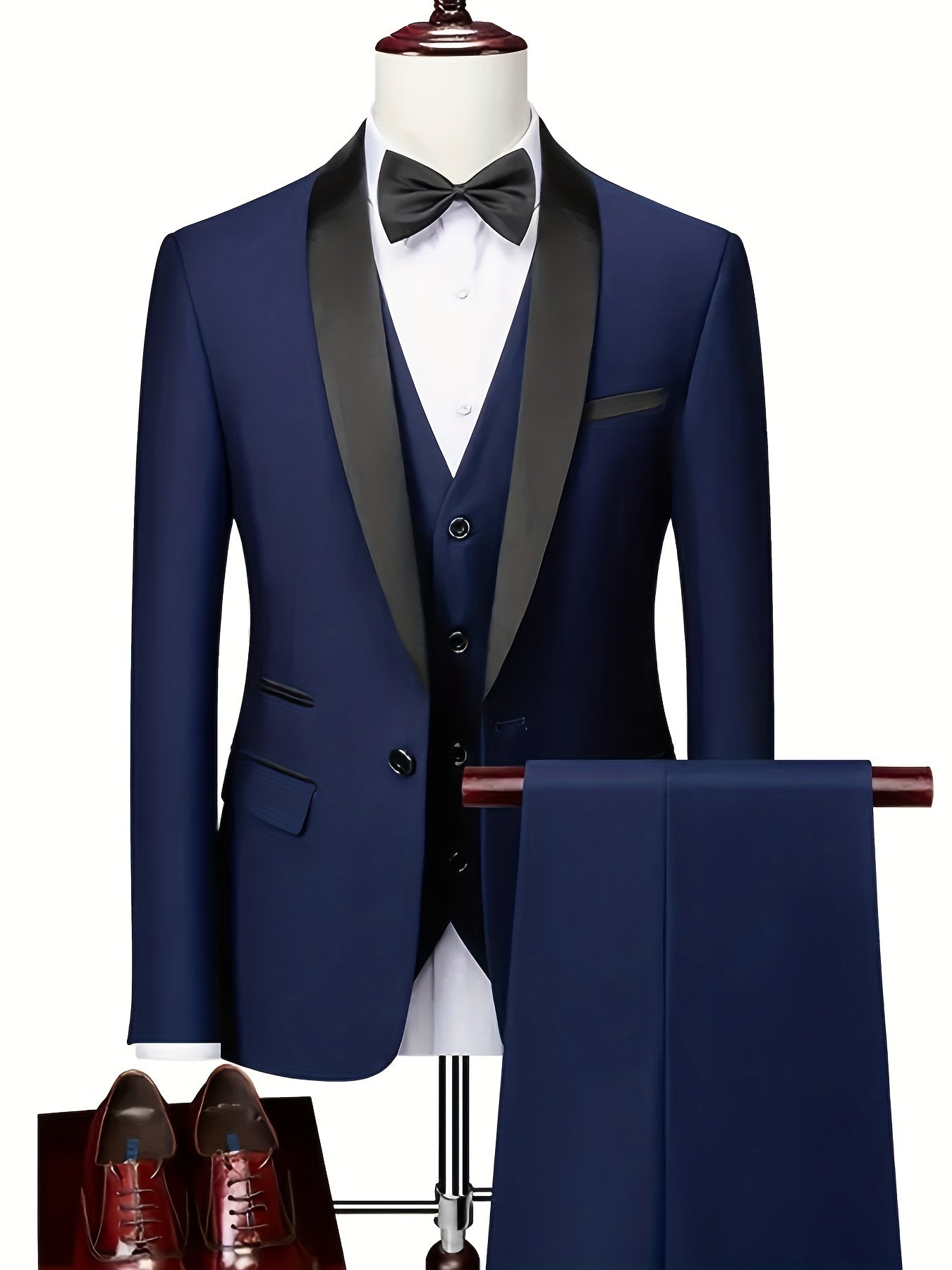 3pcs Classic Dress Suit Set For Men, Shawl Lapel Collar Buttoned Blazer,