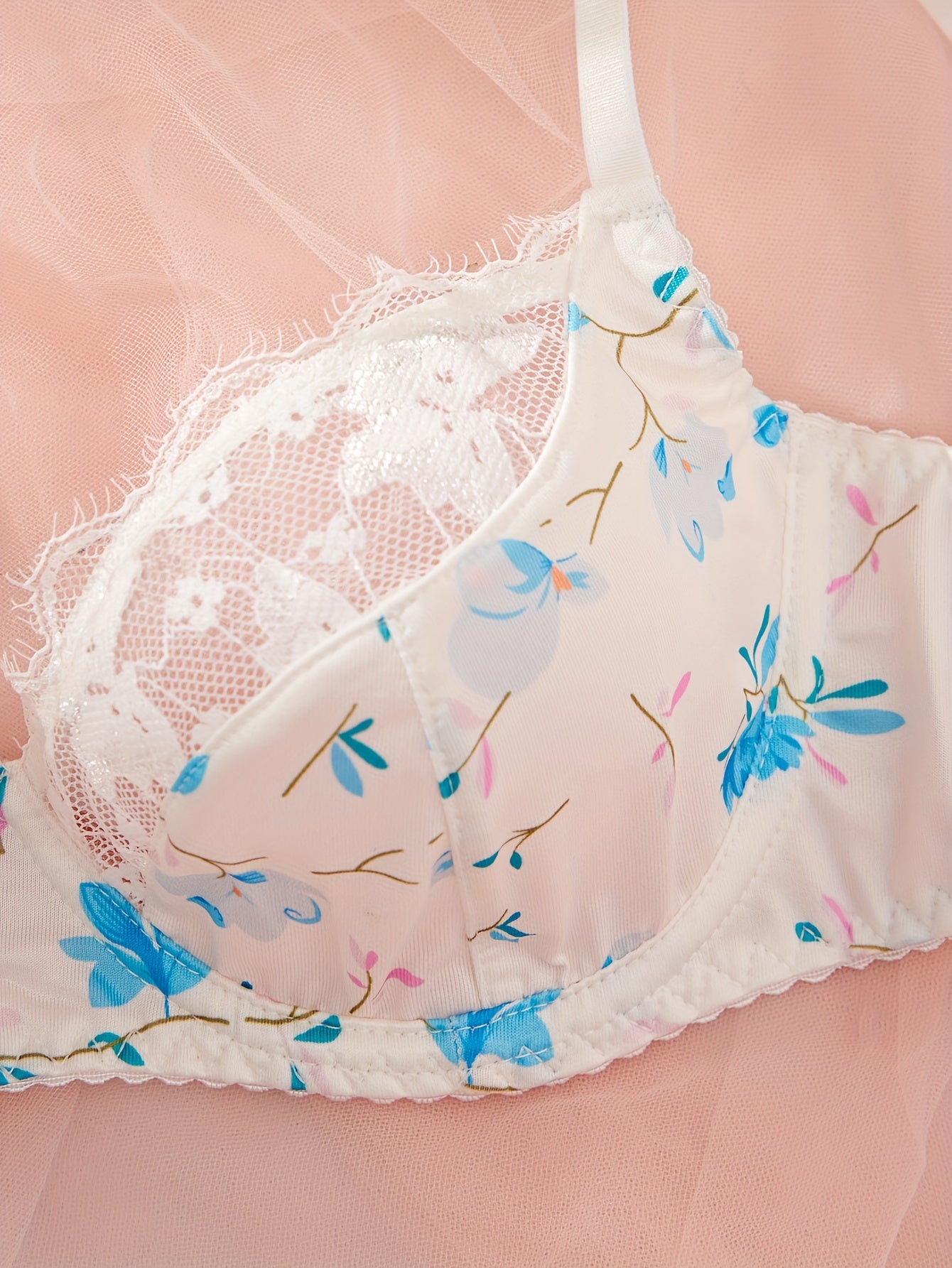 Women's Lingerie Bra and Panty Set, Mature Style, Floral Print with Lace Trim, /MH
