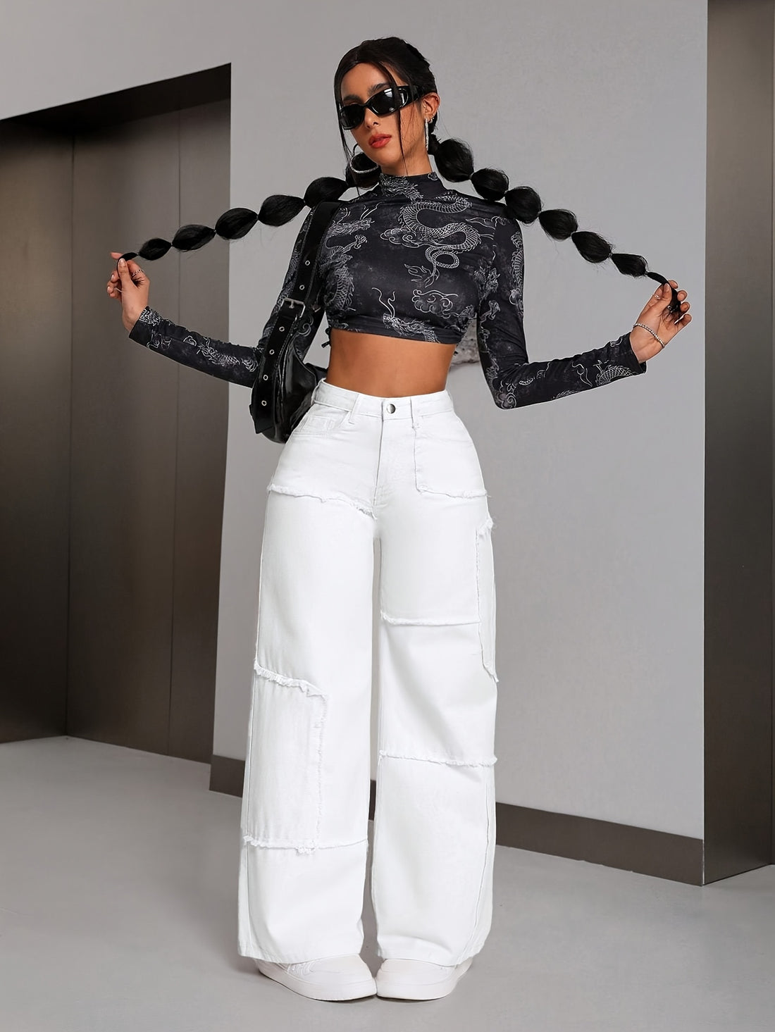 Women's High-Waisted Wide-leg Jeans -/MH