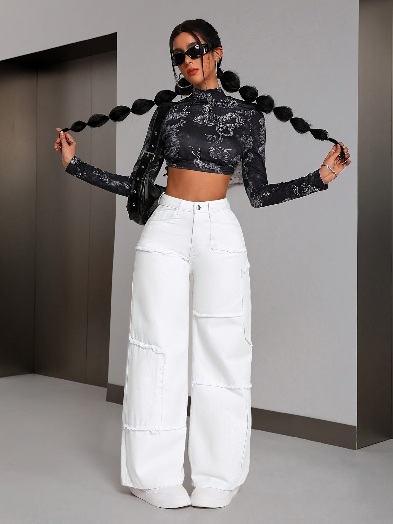 Women's High-Waisted Wide-leg Jeans -/MH